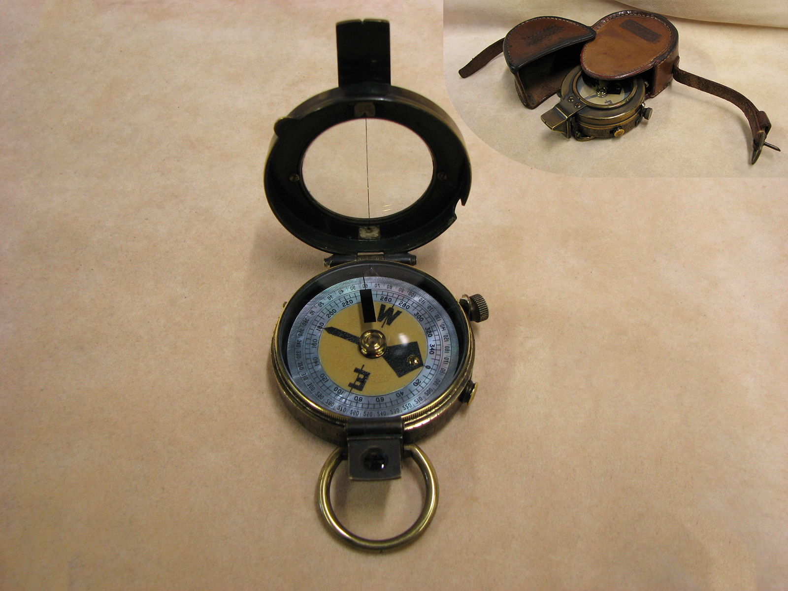 WWI Era MK VI Verners Pattern compass in leather case